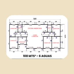 Casa Prefabricada 108 m² con Techo 6 Aguas — Plano de arquitectura y distribución