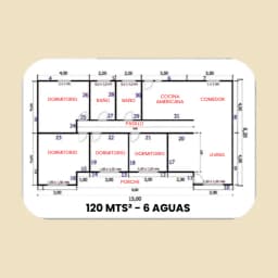 Casa Prefabricada 120 m² con Techo 6 Aguas — Plano de arquitectura y distribución