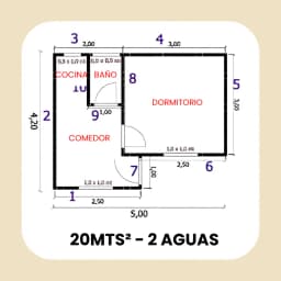 Casa Prefabricada 20 m² con Techo 2 Aguas — Plano de arquitectura y distribución