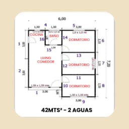 Casa Prefabricada 42 m² con Techo 2 Aguas — Plano de arquitectura y distribución