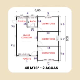 Casa Prefabricada 48 m² con Techo 2 Aguas — Plano de arquitectura y distribución