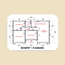 Casa Prefabricada 63 m² con Techo 6 Aguas — Plano de arquitectura y distribución