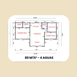 Casa Prefabricada 80 m² con Techo 4 Aguas — Plano de arquitectura y distribución